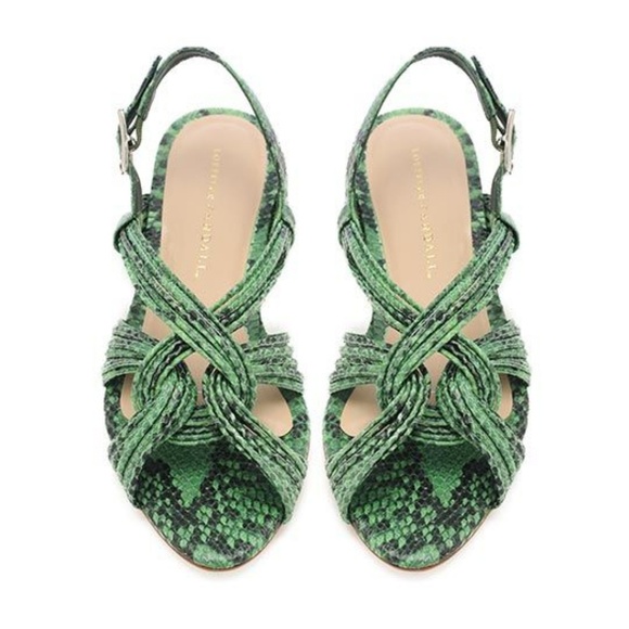 green snakeskin sandals